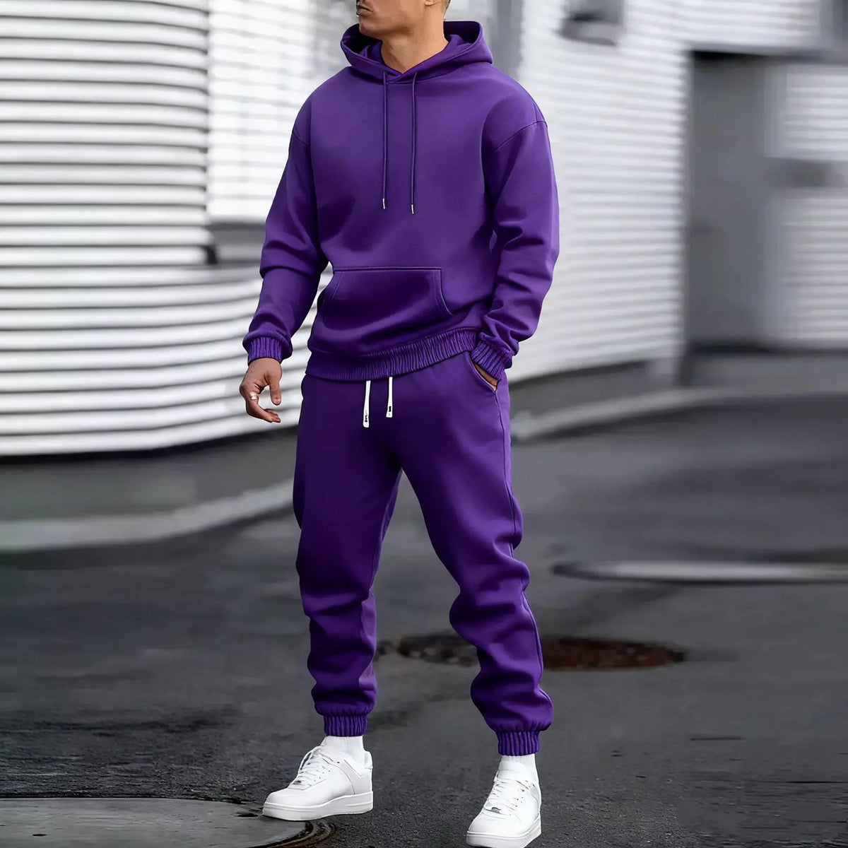 Men's Two-Piece Hooded Jogging Suit Fleece Zip Sweatshirt