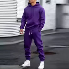 Men's Two-Piece Hooded Jogging Suit Fleece Zip Sweatshirt