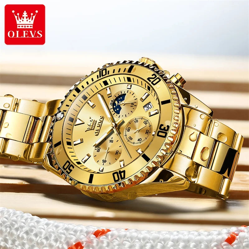Men's Gold Quartz Stainless Steel Watch with Date