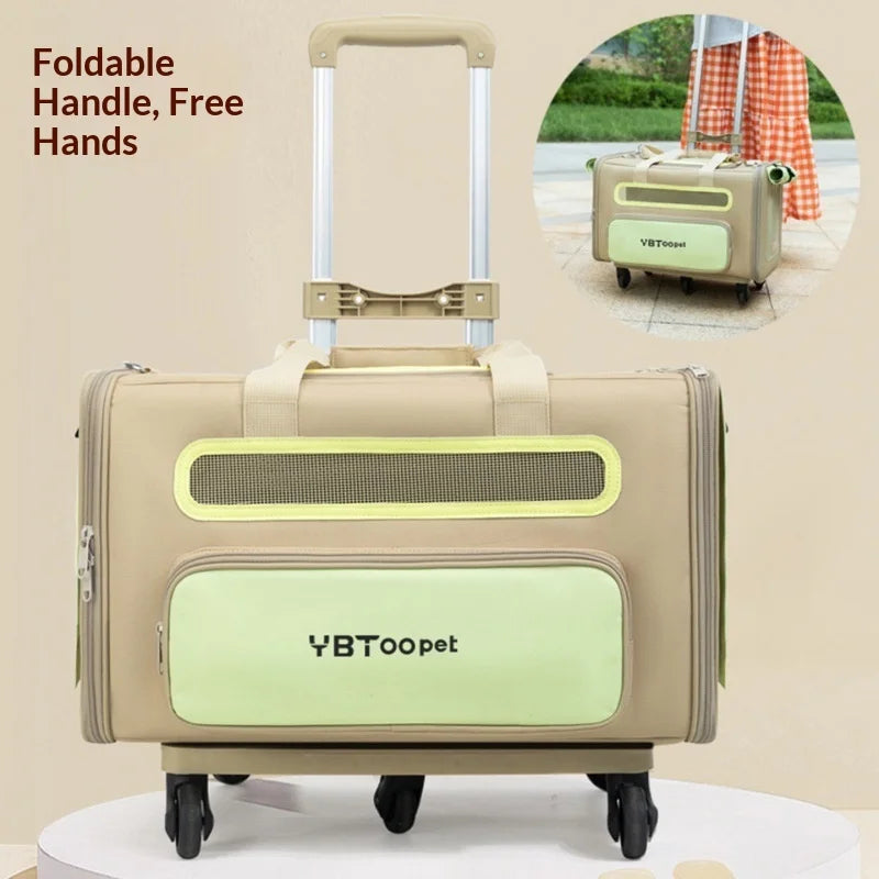 Foldable Rolling Trolley Backpack Carrier for Cats Dogs