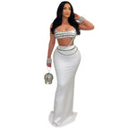 Women's Rhinestones Strapless Top and Long Skirt 2-Piece Set