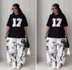 Women's Dashiki African Short Sleeve Top and Pants 2-Piece Set