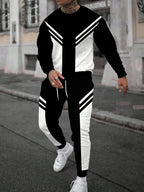 Men's Faux-Zipper Print Sweatshirt and Pants Two-Piece Set