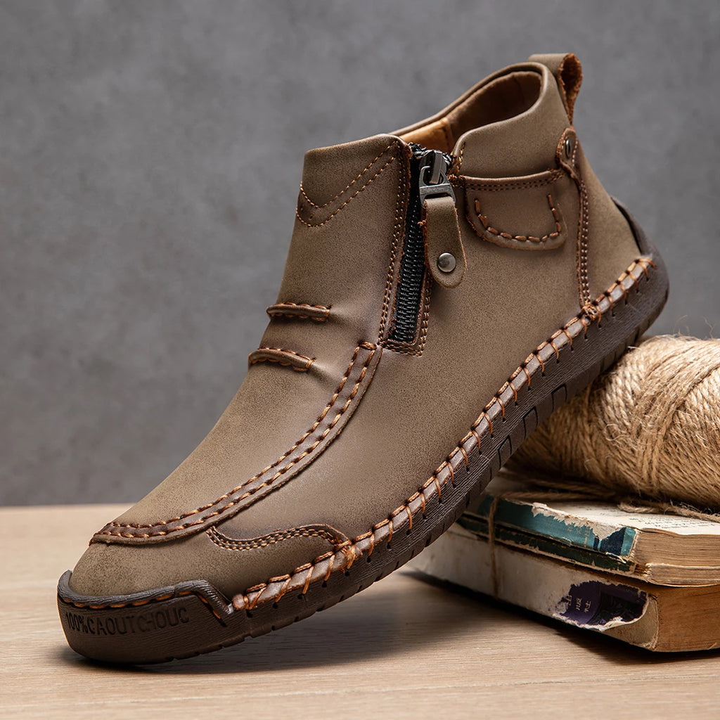 Men's Handmade Leather Ankle Boots Breathable Casual Shoes