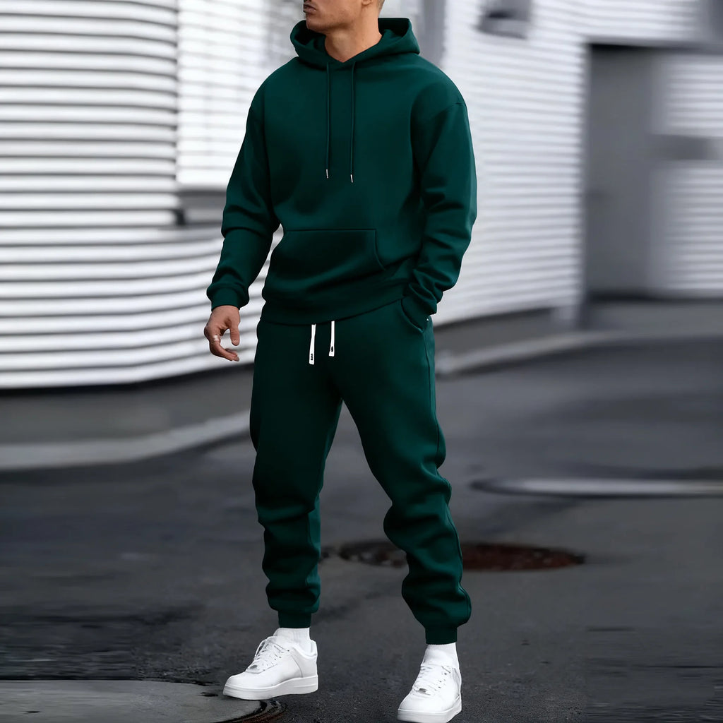 Men's Two-Piece Hooded Jogging Suit Fleece Zip Sweatshirt