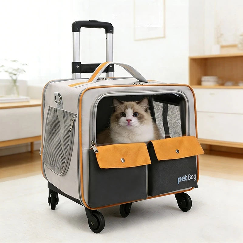 Large Capacity Foldable Rolling Pet Carrier Backpack for Cats Dogs