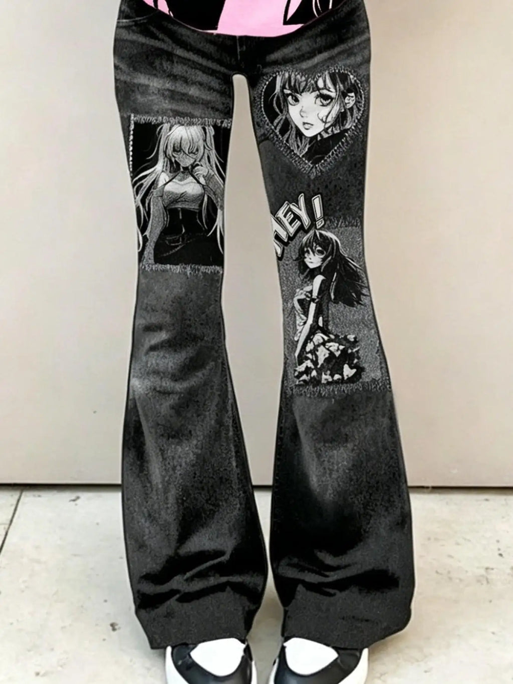 Girls' Anime Print T-Shirt and Flared Pants Set