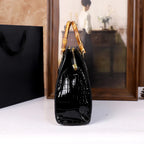 Women's Crocodile Pattern Bamboo Handle Handbag