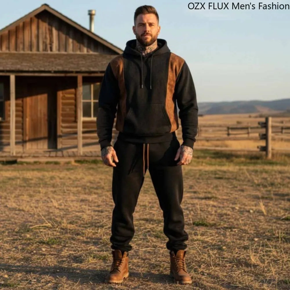 Men's Waffle Suede Hoodie and Joggers Two-Piece Set