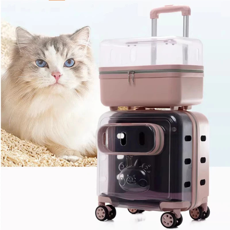 Double-layer Rolling Pet Stroller Carrier Backpack for Cats Dogs