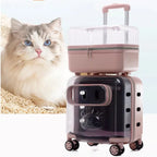 Double-layer Rolling Pet Stroller Carrier Backpack for Cats Dogs