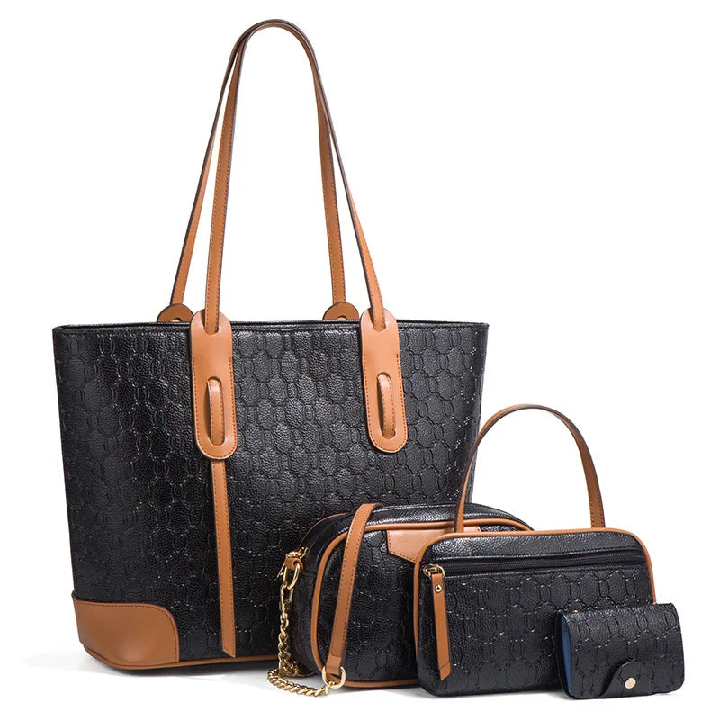 Women's Faux Leather Handbag and Crossbody Bag 4-Piece Set