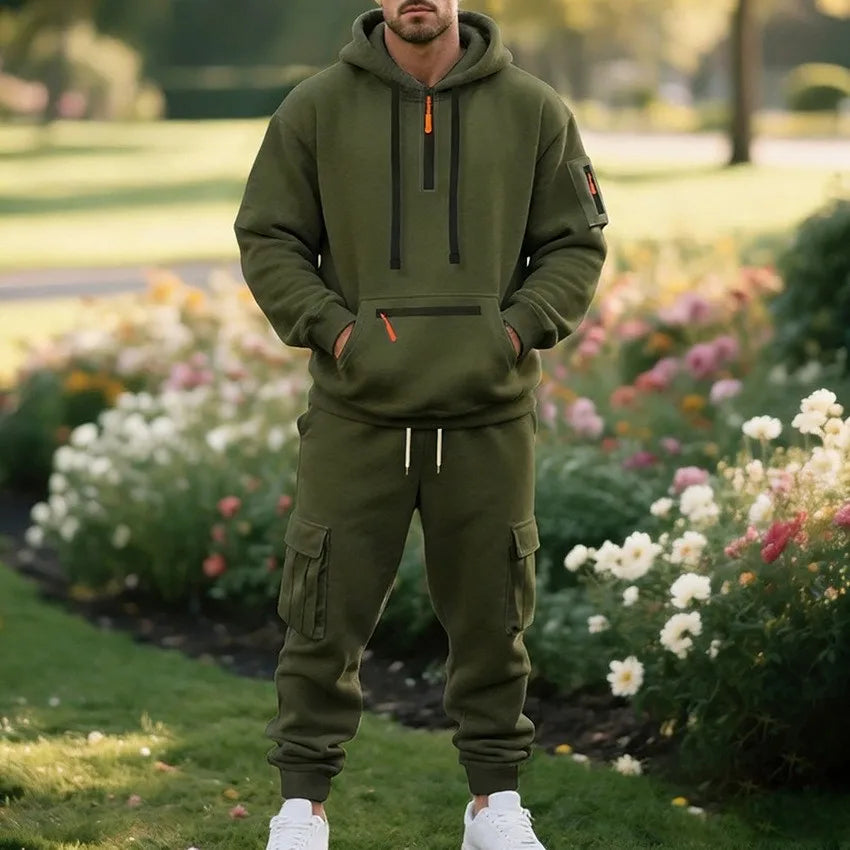 Men's Heavyweight Fleece-Lined Half-Zip Two Piece Tracksuit Set