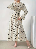 Women's Floral Print Long Sleeve Mid-Calf Dress