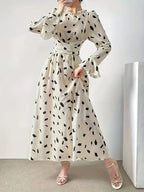 Women's Floral Print Long Sleeve Mid-Calf Dress