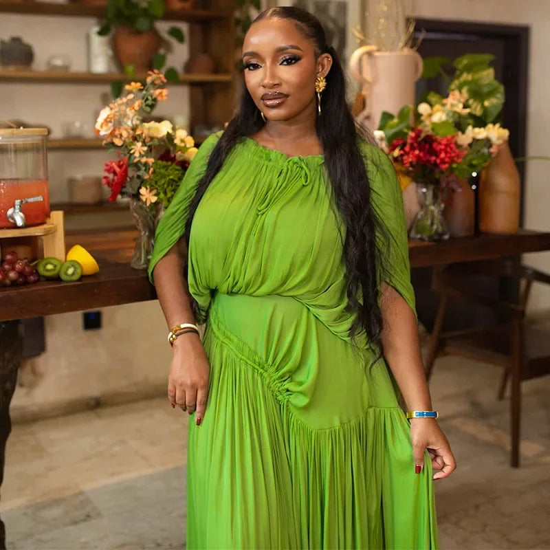 Women's V-Neck Short Sleeve Ruched Maxi Dress