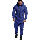 Men's Solid Hooded Fleece Jumpsuit Set