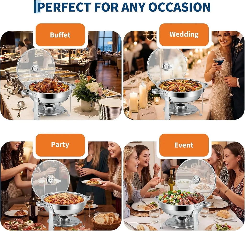 Stainless Steel Buffet Chafing Dish Set with Glass Lid 6 Qt