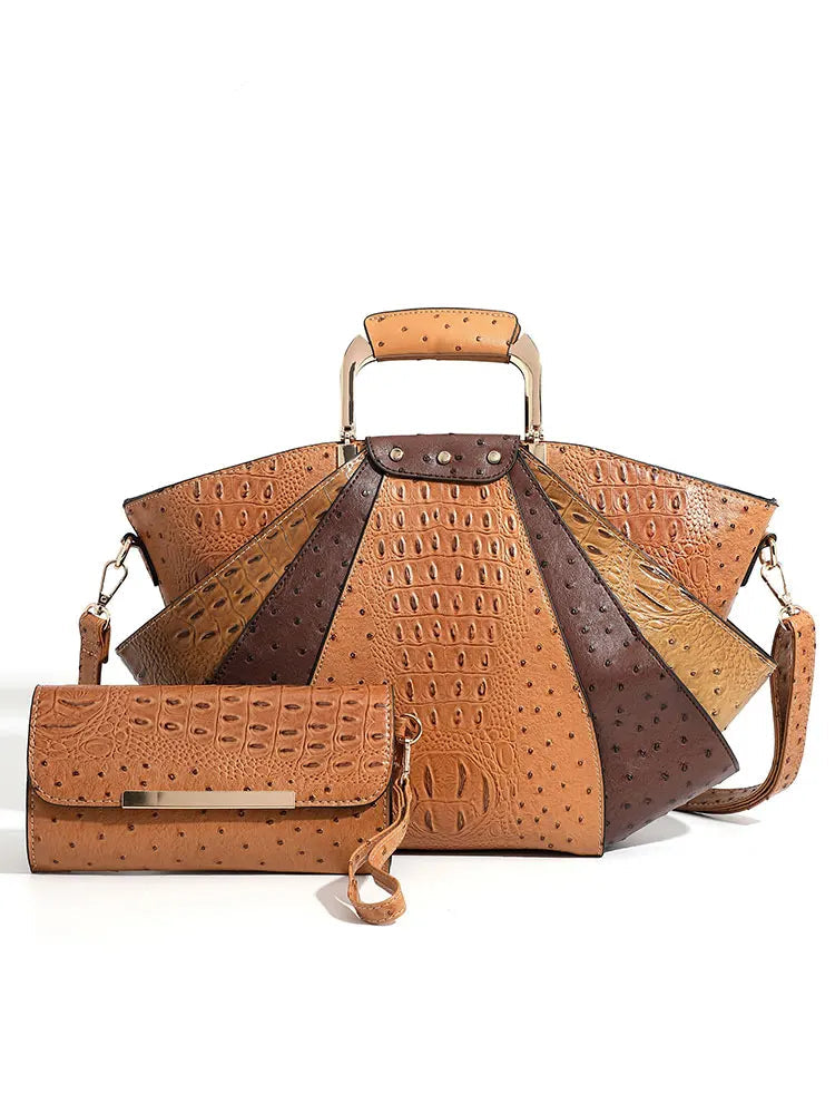 Women's Metal Top Handle PU Leather Large Capacity Shoulder Tote Bag