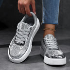 Women's Rainbow Gradient Glossy Platform Skate Sneakers