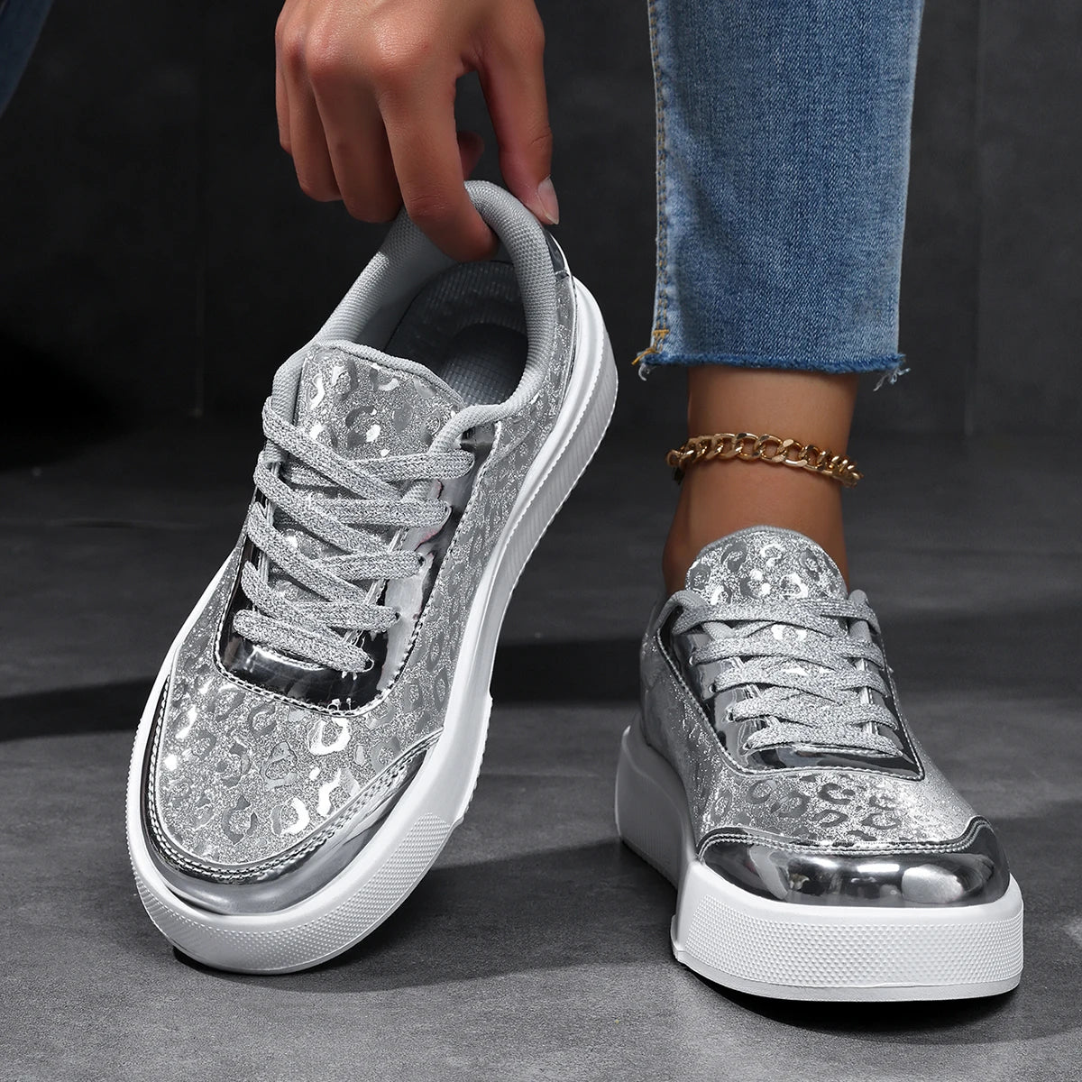 Women's Rainbow Gradient Glossy Platform Skate Sneakers