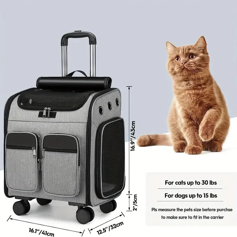 Wheeled Pet Carrier Backpack Stroller for Small Dogs Cats