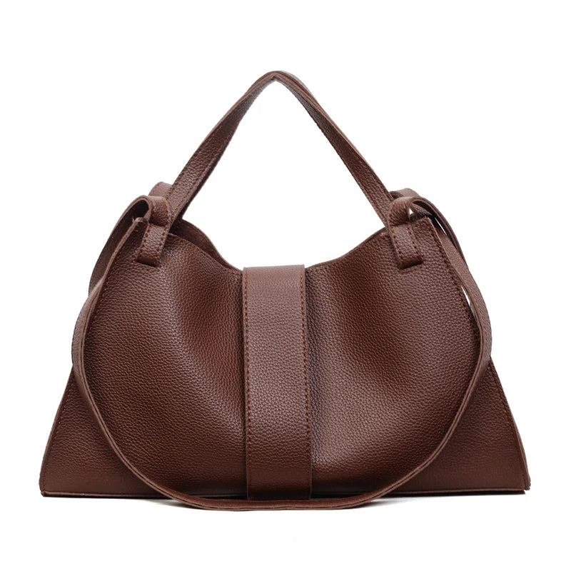 Women's Fashion Solid PU Leather Shoulder Tote Bag