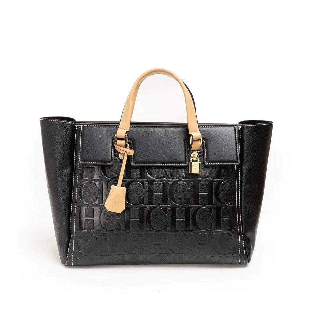Women's Embossed Letter Shopper Shoulder Tote Bag