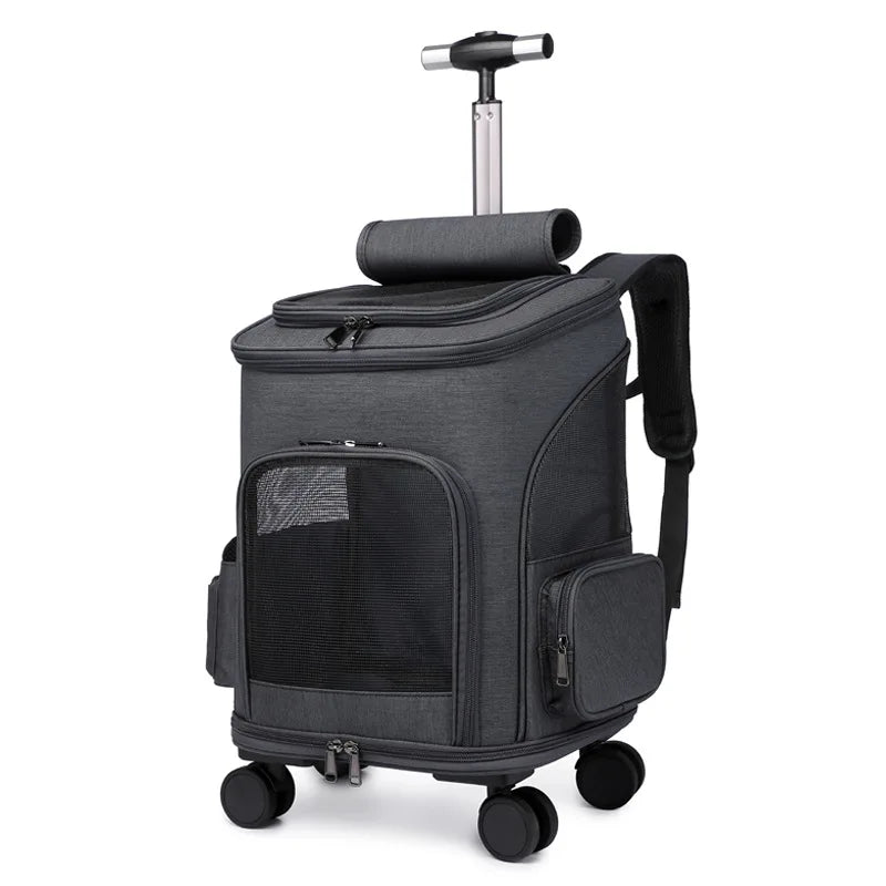 Large Capacity Pet Rolling Backpack Travel Carrier Suitcase
