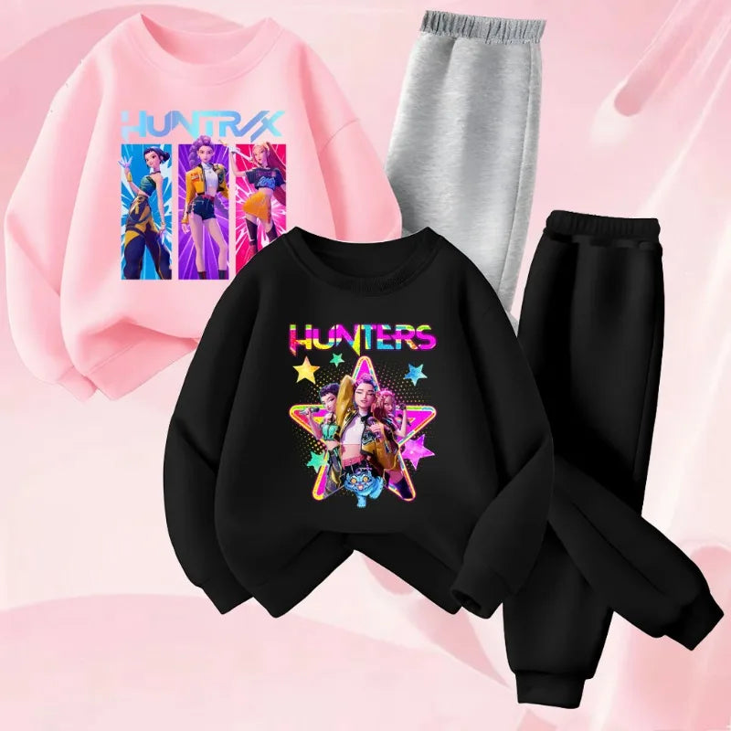 Girls' Cartoon Printed Sweatshirt and Sweatpants 2-Piece Set