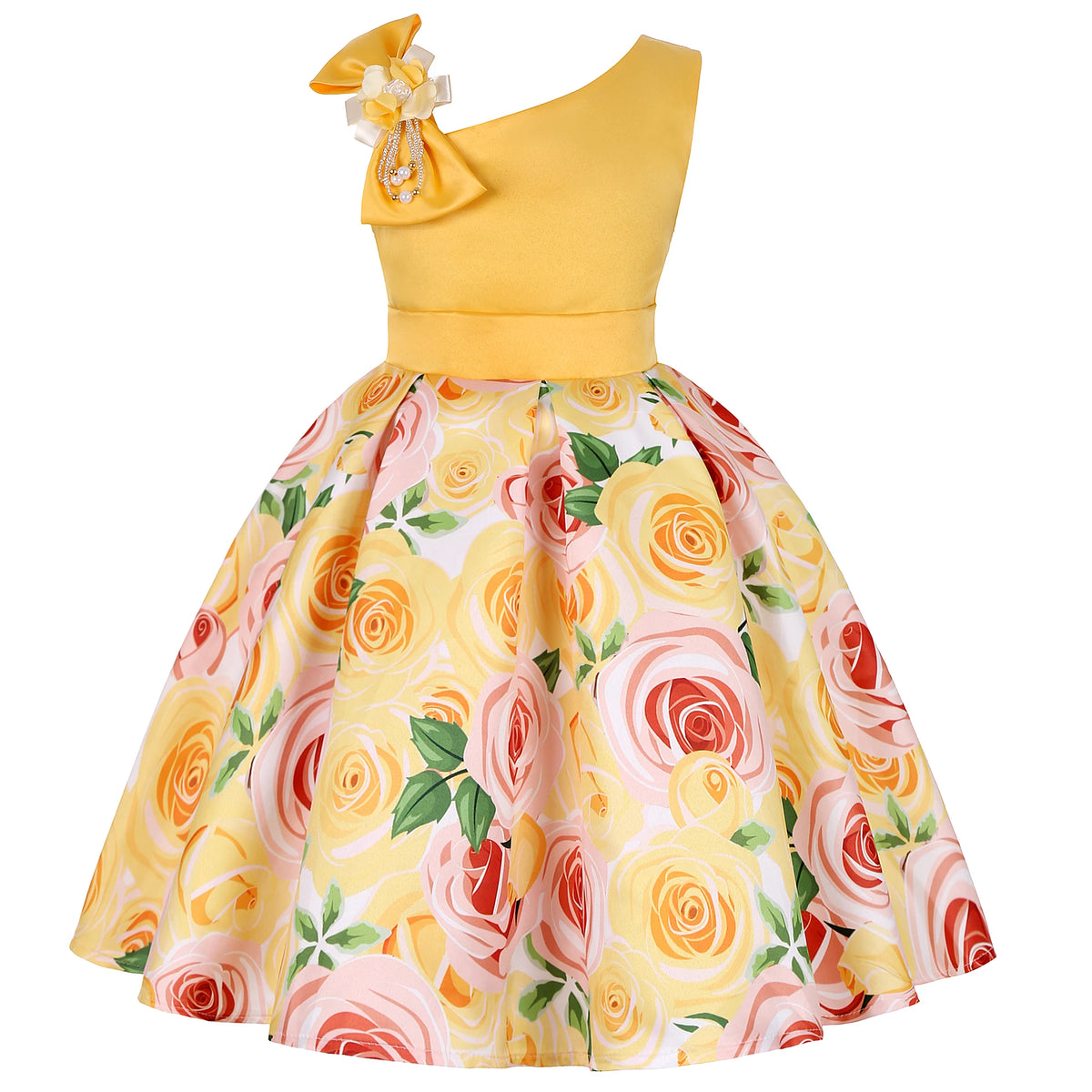 Girls' Floral Ball Gown Sleeveless Tea-Length Party Dress