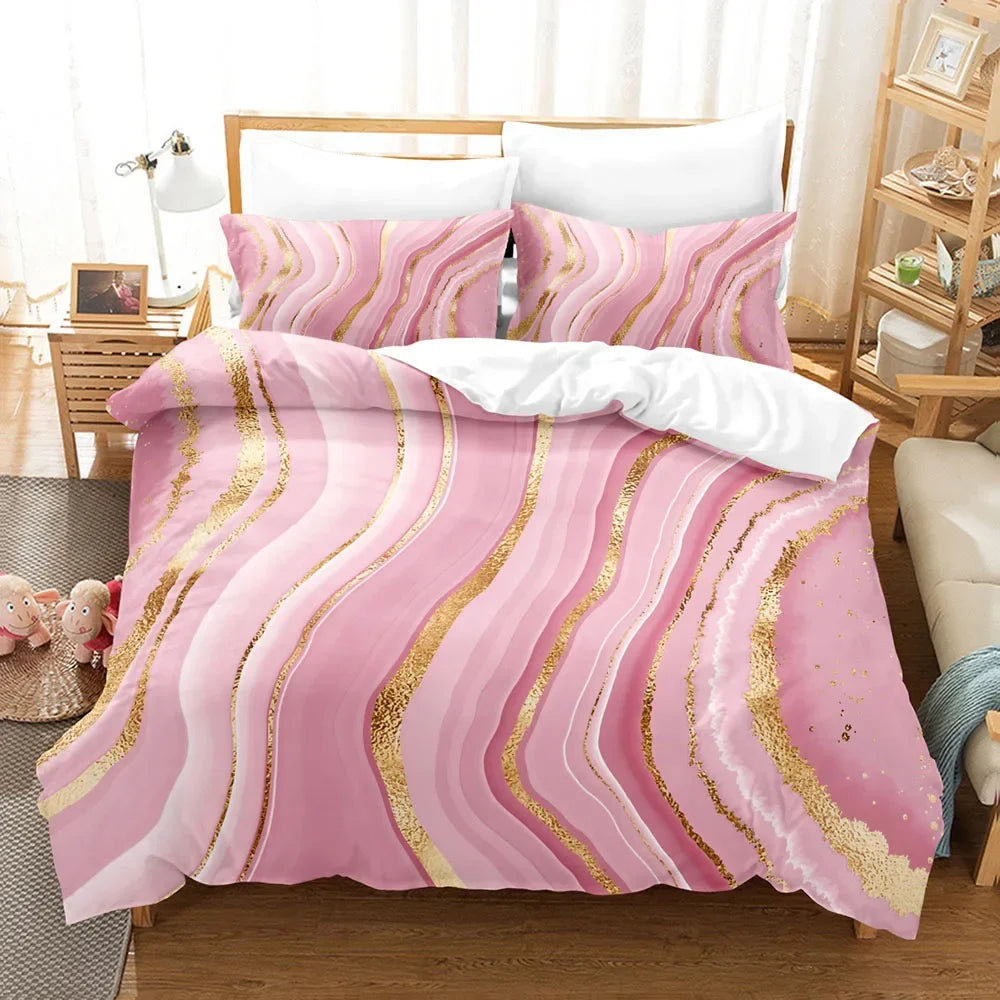 Marble Print Duvet Cover Set Soft Polyester Bedding