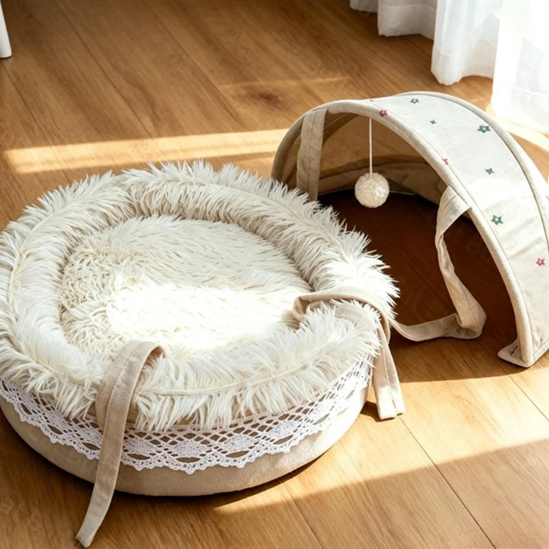 Lace Canopy Pet Cradle Bed for Cats Dogs