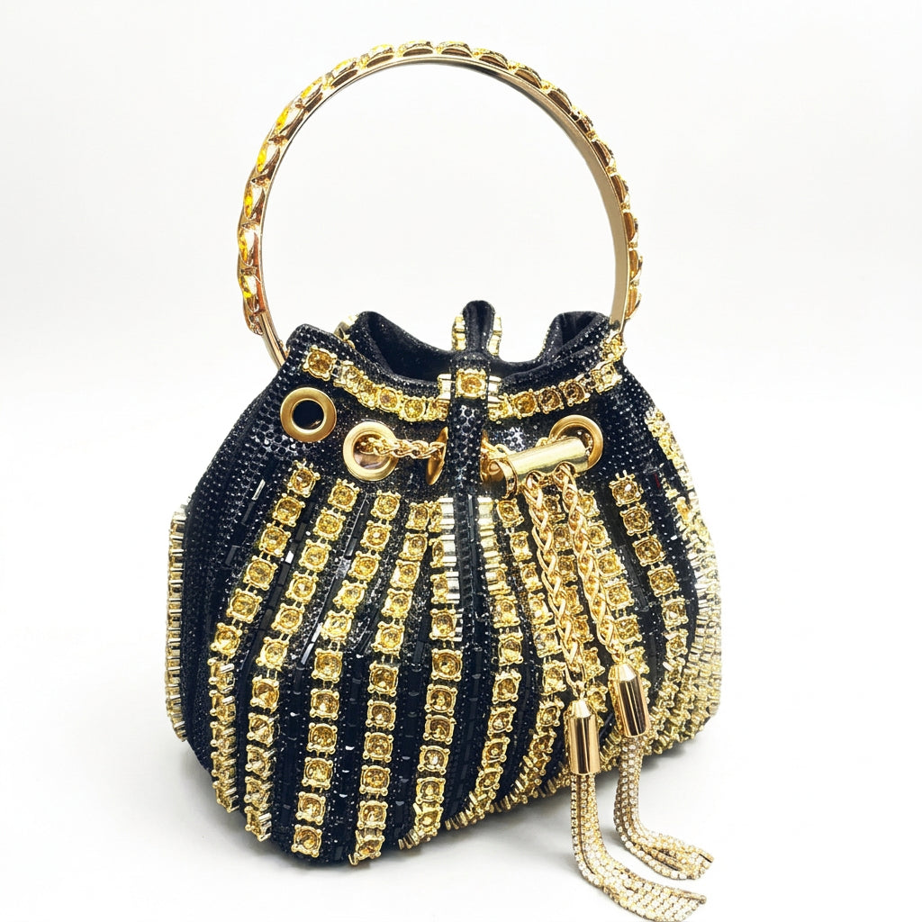 Women's Luxury Crystal Rhinestone Evening Bucket Bag
