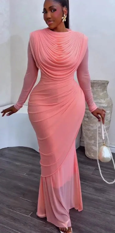 Women's Elegant Mesh Long Sleeve Mermaid Maxi Dress