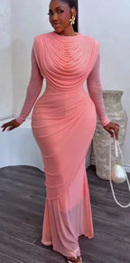 Women's Elegant Mesh Long Sleeve Mermaid Maxi Dress