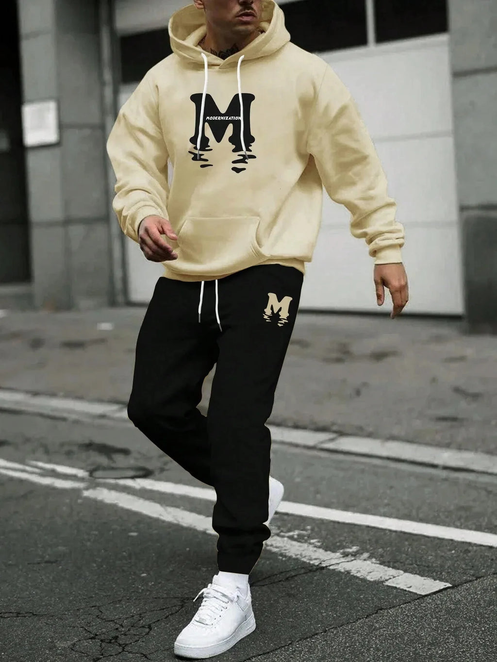 Men's Hooded Pullover and Sweatpants Two-Piece Set