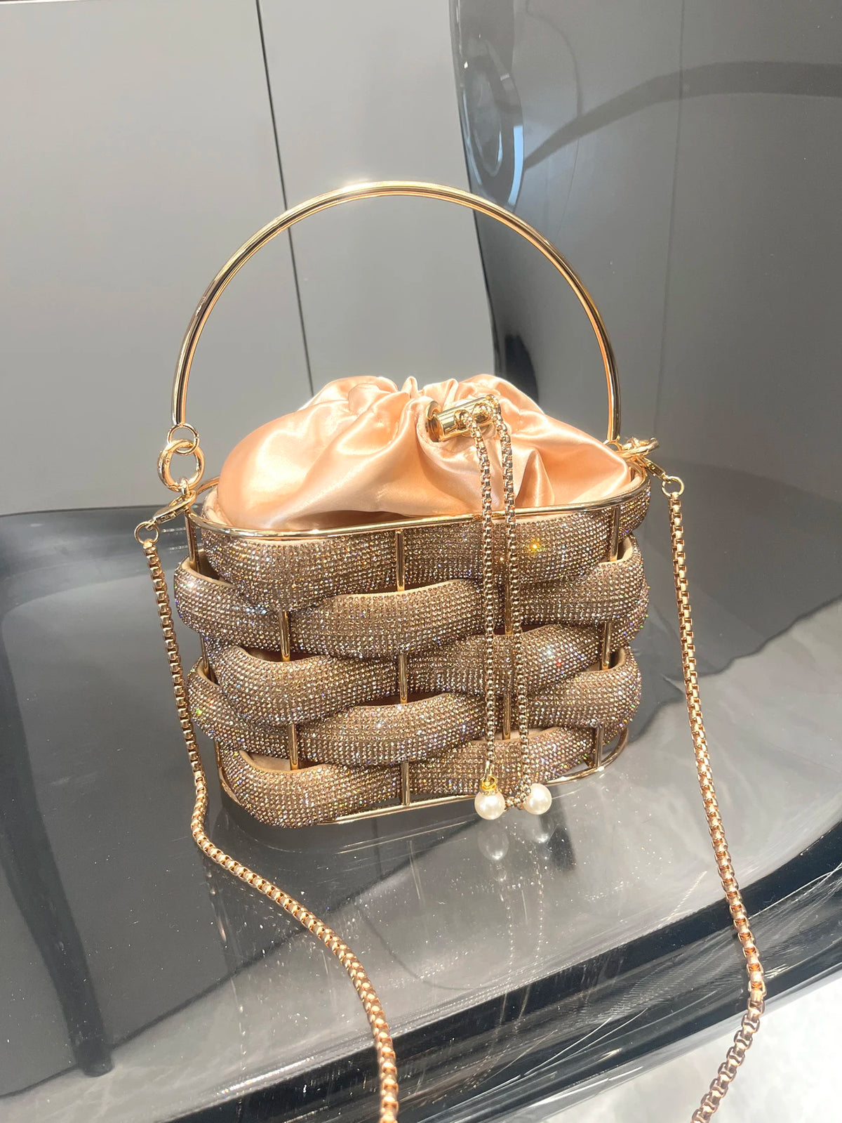 Women's Luxury Rhinestone Bucket Evening Clutch Bag