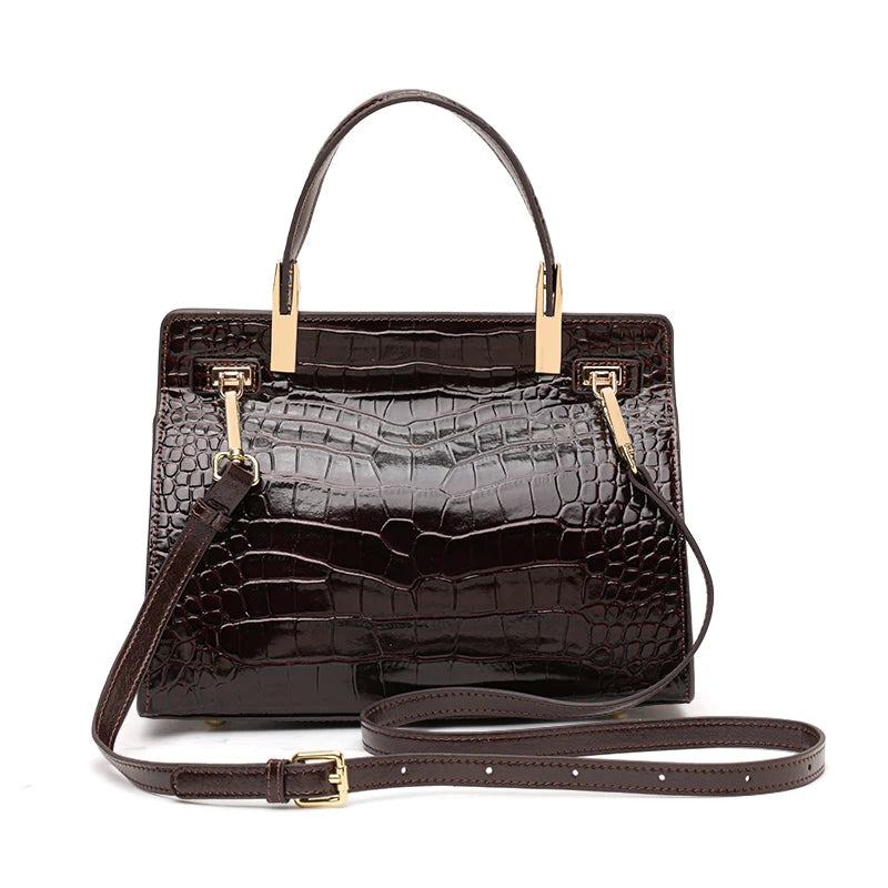 Women's Crocodile Pattern Cowhide Leather Handbag Tote Bag Q1834