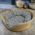 Woven Basket Pet Bed with Cushion for Cats Dogs