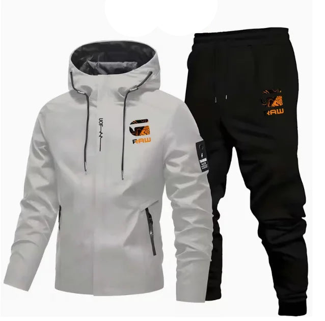 Men's Hooded Softshell Jacket and Pants Two Piece Set