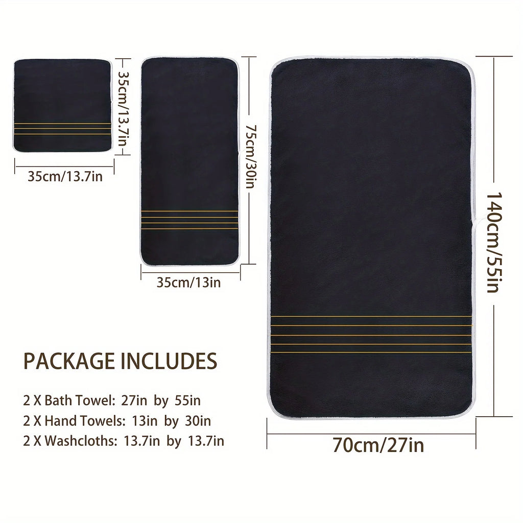 Soft Absorbent Polyester Bath Towel Set with Gold Accents
