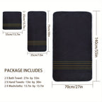 Soft Absorbent Polyester Bath Towel Set with Gold Accents