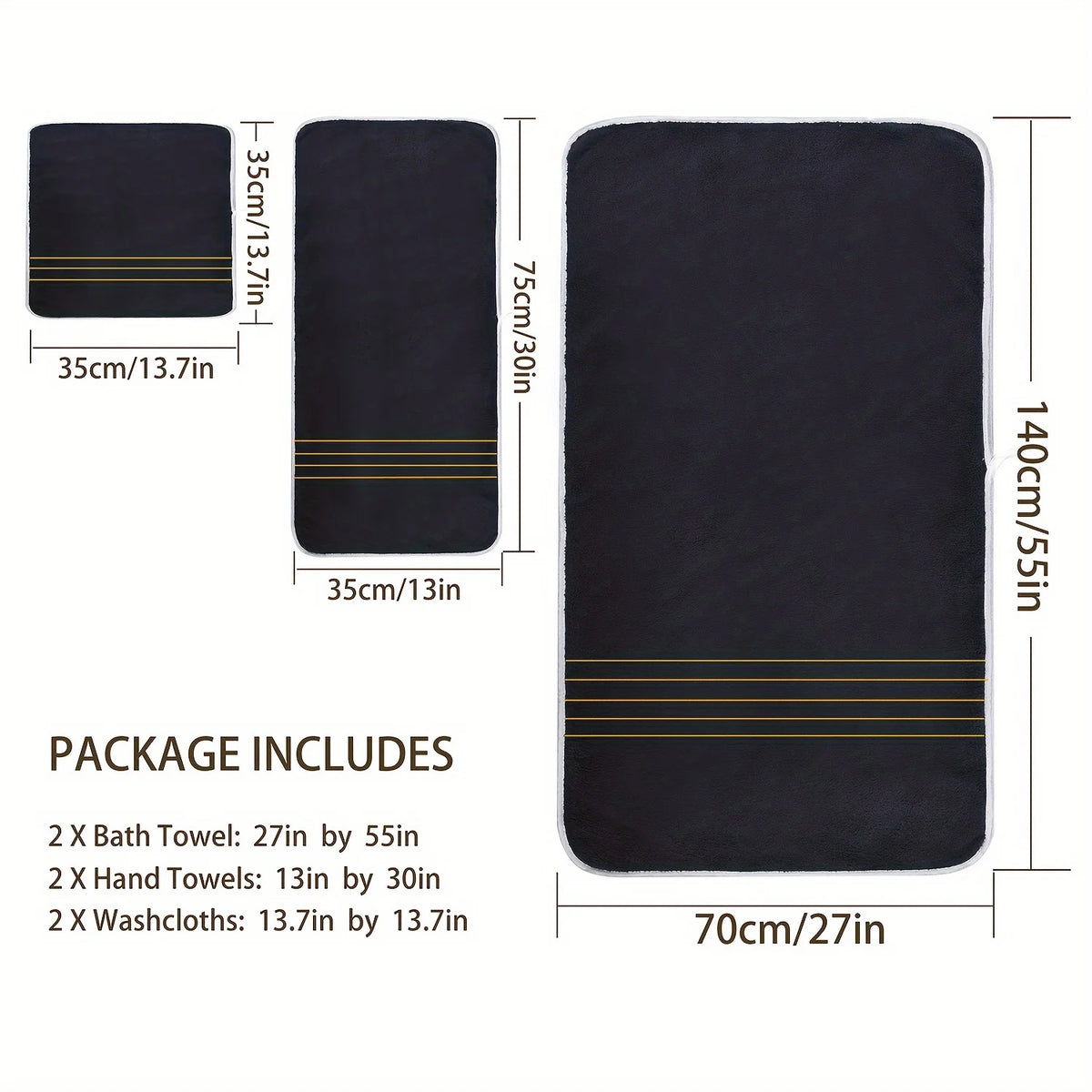 Soft Absorbent Polyester Bath Towel Set with Gold Accents