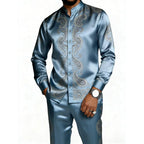 Men's Casual 3D Print Long Sleeve Shirt and Pants Set