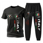 Men's Letter Print Round Neck T-Shirt and Pants Set