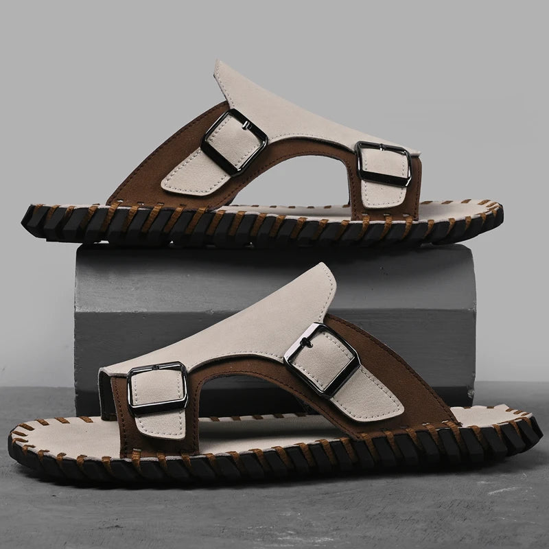 Men's Luxury Genuine Leather Outdoor Beach Slide Sandals