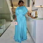 Women's V-Neck Short Sleeve Ruched Maxi Dress