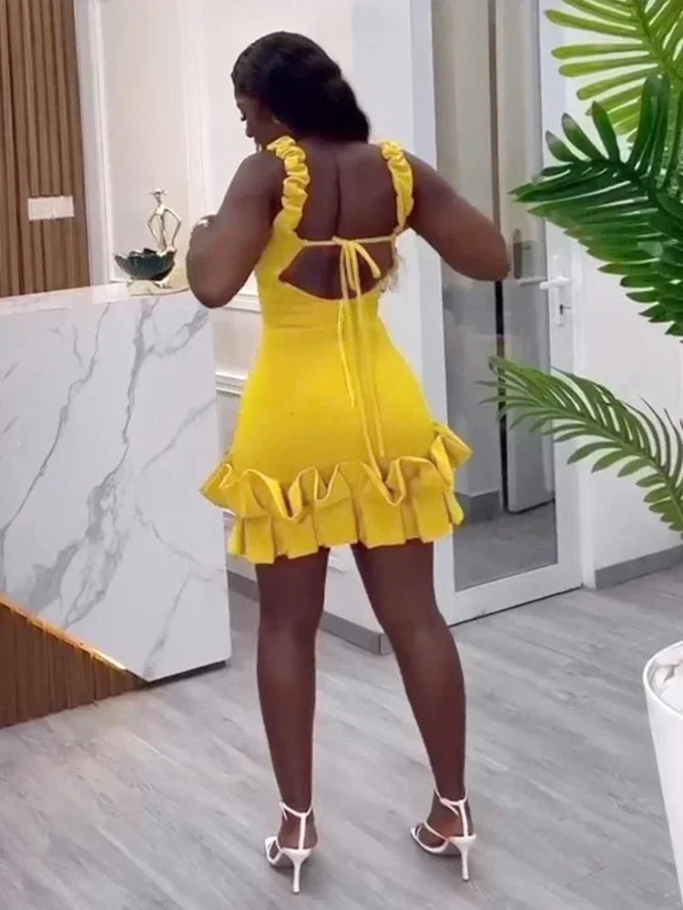 Women's Tight Corset Ruffle Sleeveless Party Dress