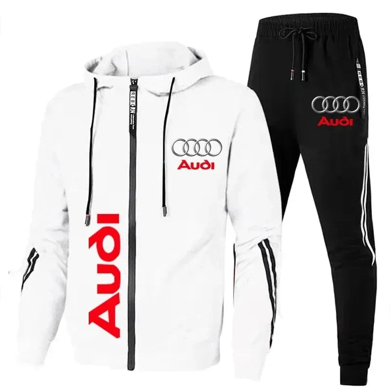 Men's Zip-Up Hooded Sweatshirt and Pants Two Piece Set